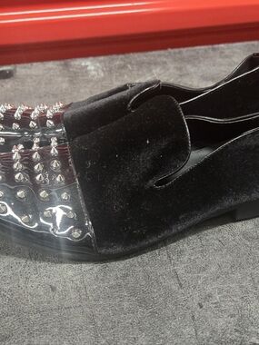 Black Velvet Studded Toe Loafers Size 11